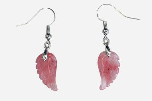 Cherry Quartz Small Angel Wing Natural Dyed Gemstone Earrings with Pouch - Mystic Gems
