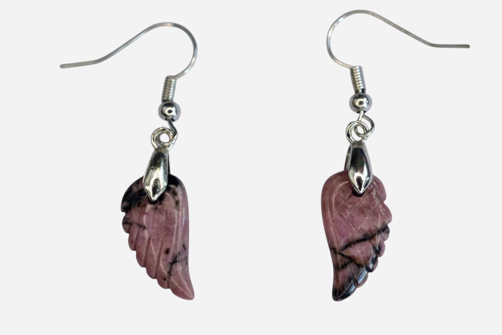 Rhodochrosite Small Angel Wing Natural Gemstone Earrings with Pouch - Mystic Gems