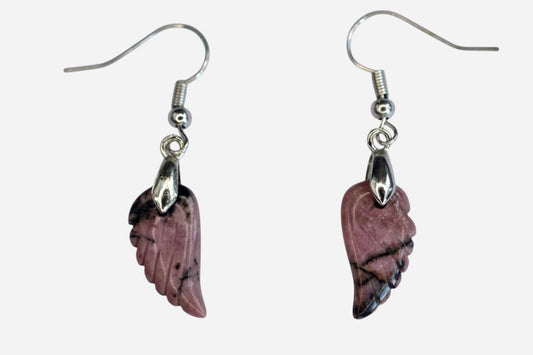 Rhodochrosite Small Angel Wing Natural Gemstone Earrings with Pouch - Mystic Gems