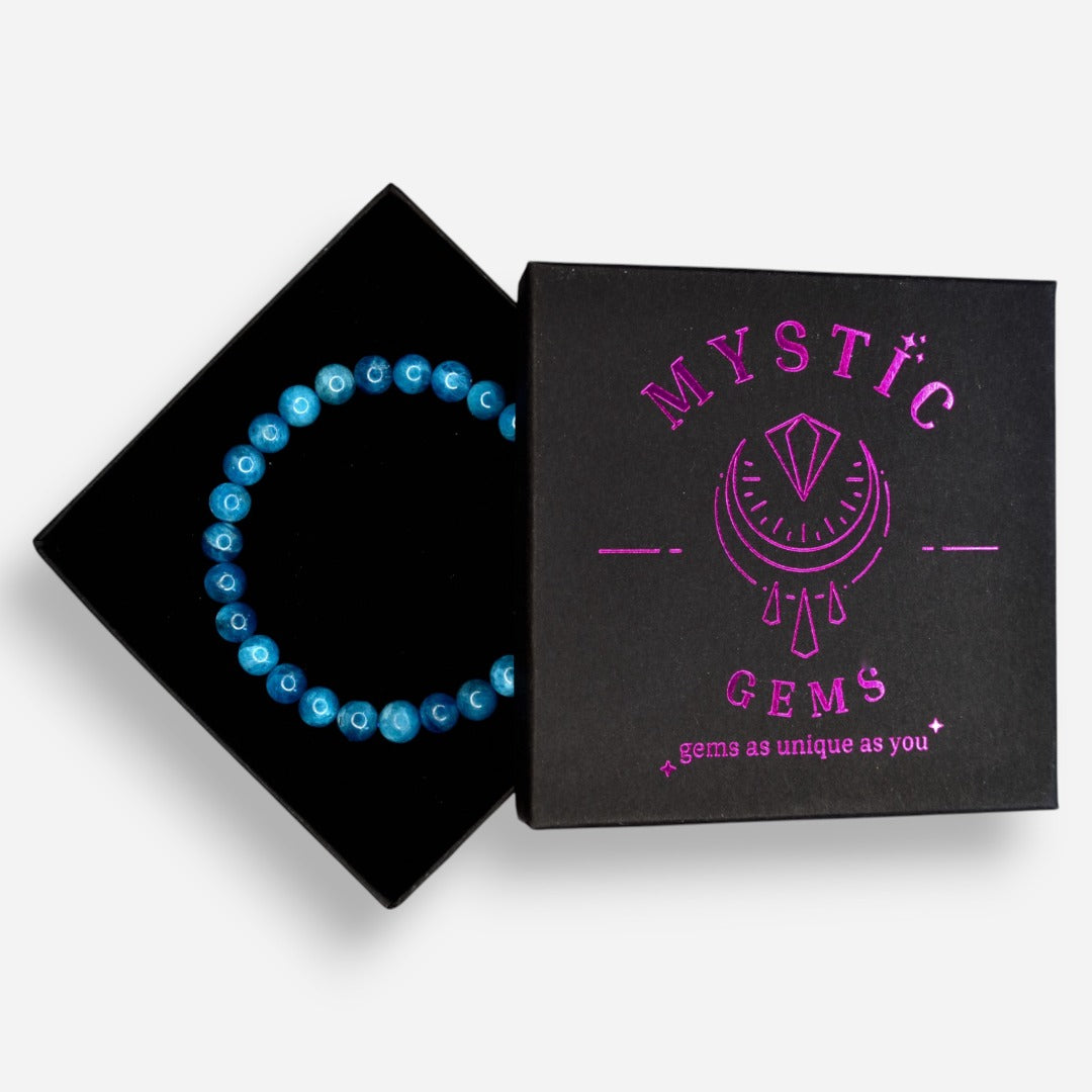 Apatite 6mm Natural Gemstone Bracelet 6-9'' Elasticated with Box - Mystic Gems