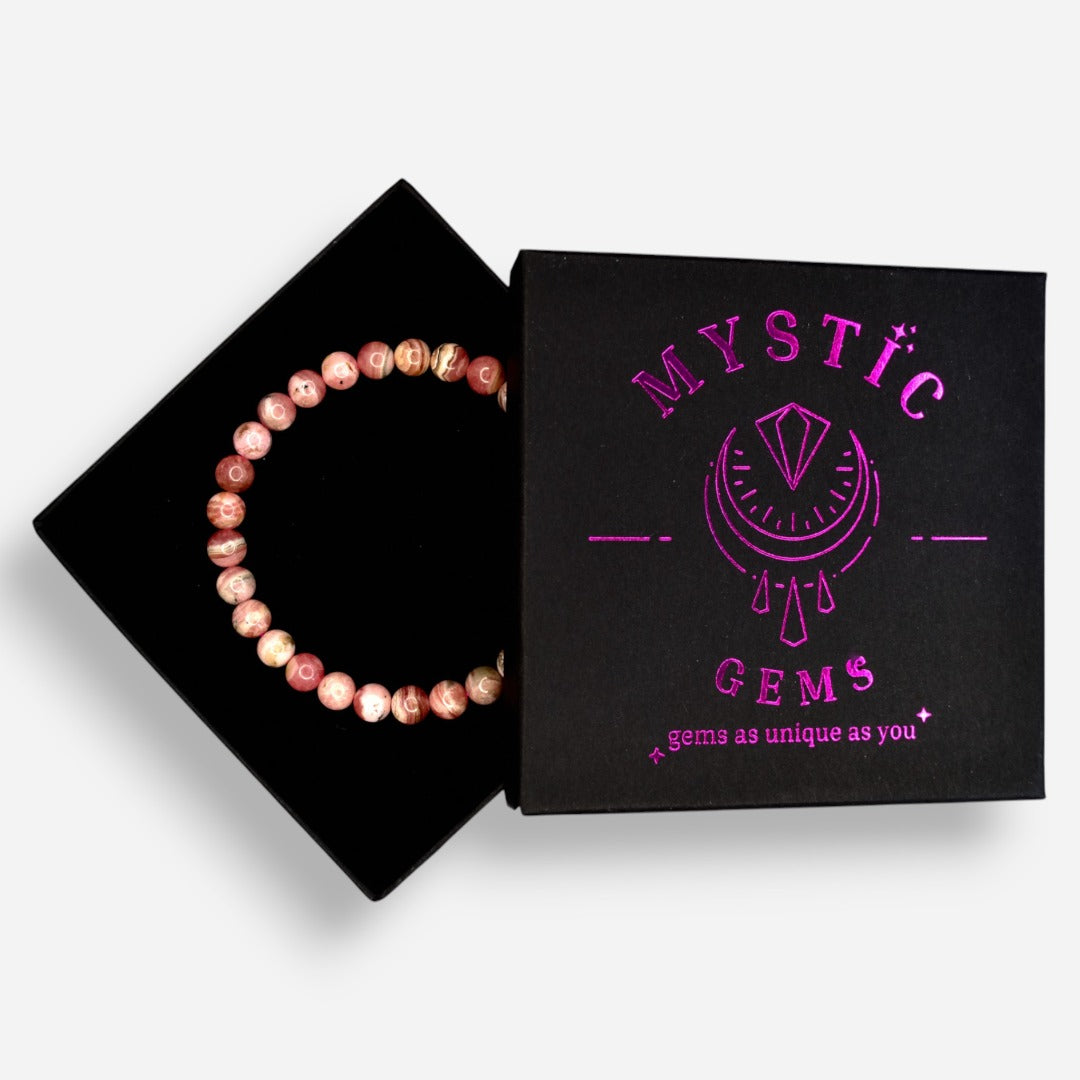 Rhodochrosite 6mm Natural Gemstone Bracelet 6-9'' Elasticated with Box - Mystic Gems