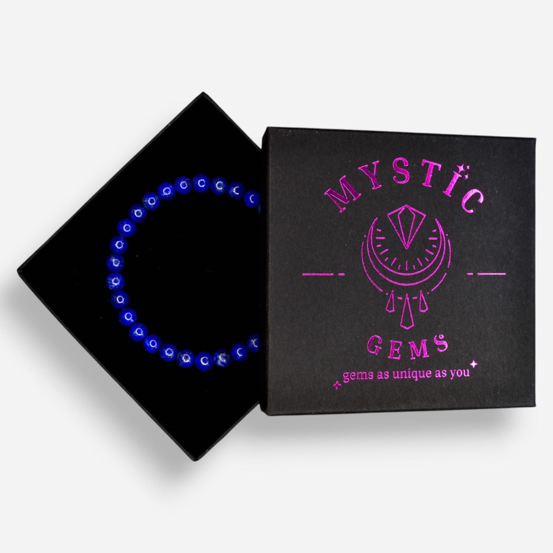 Lapis Lazuli 6mm Natural Gemstone Bracelet 6-9'' Elasticated with Box - Mystic Gems