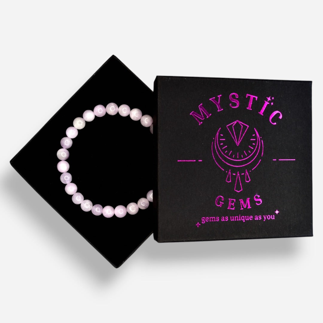 Kunzite 6mm Natural Gemstone Bracelet 6-9'' Elasticated with Box - Mystic Gems