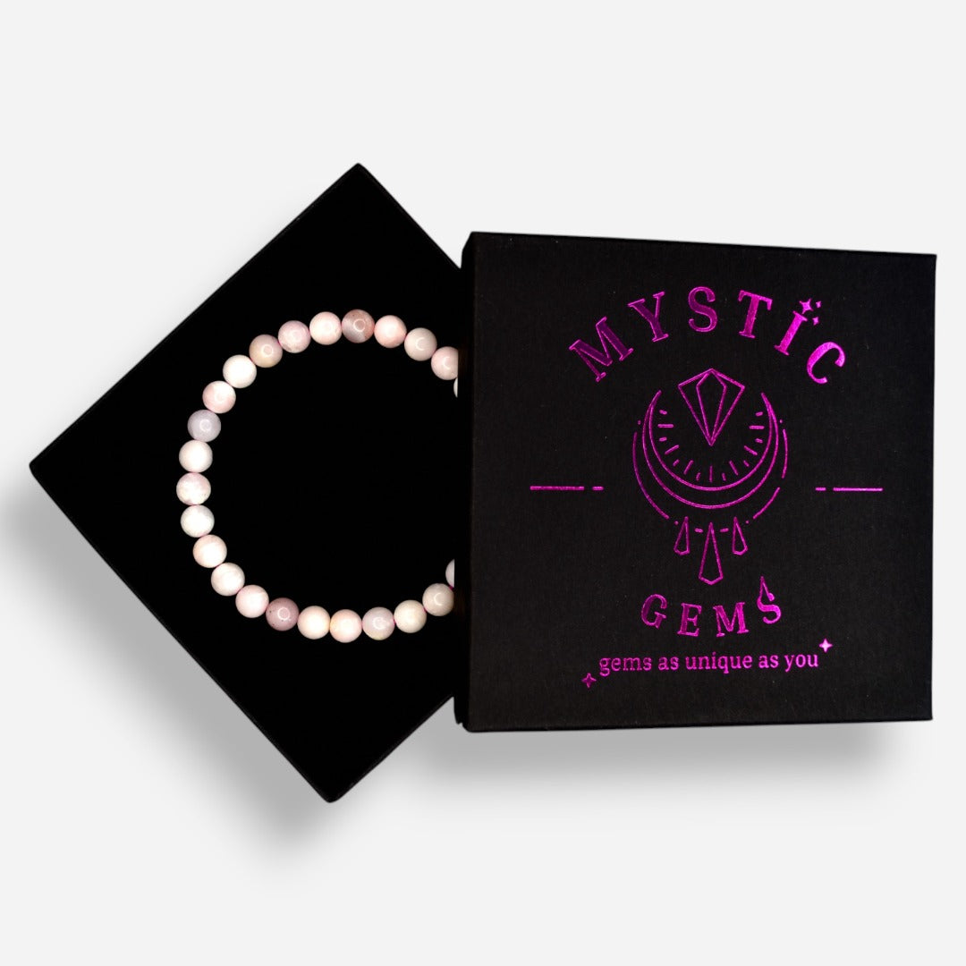 Pink Opal 6mm Natural Gemstone Bracelet 6-9'' Elasticated with Box - Mystic Gems