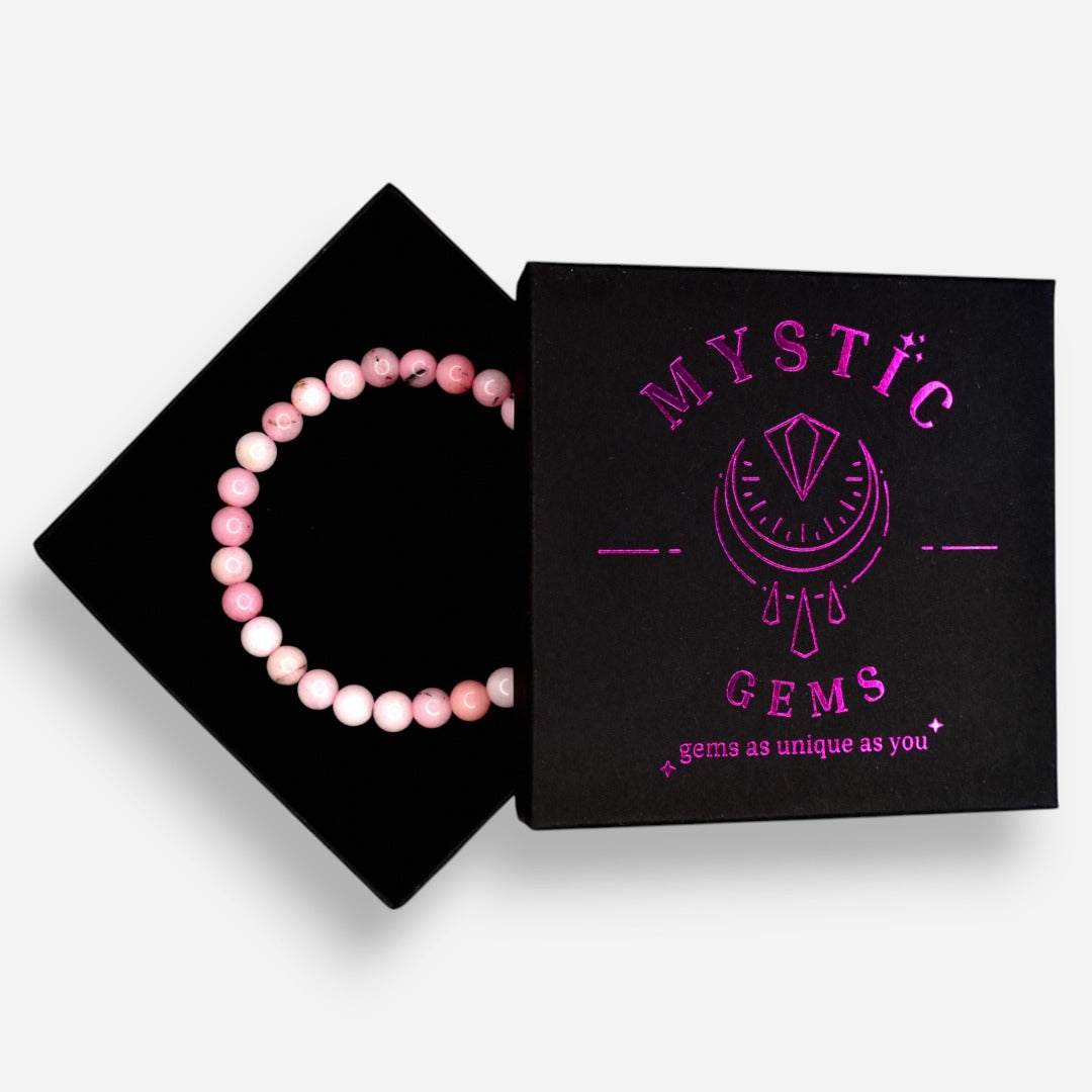 Pink Dendritic Agate 6mm Natural Gemstone Bracelet 6-9'' Elasticated with Box - Mystic Gems