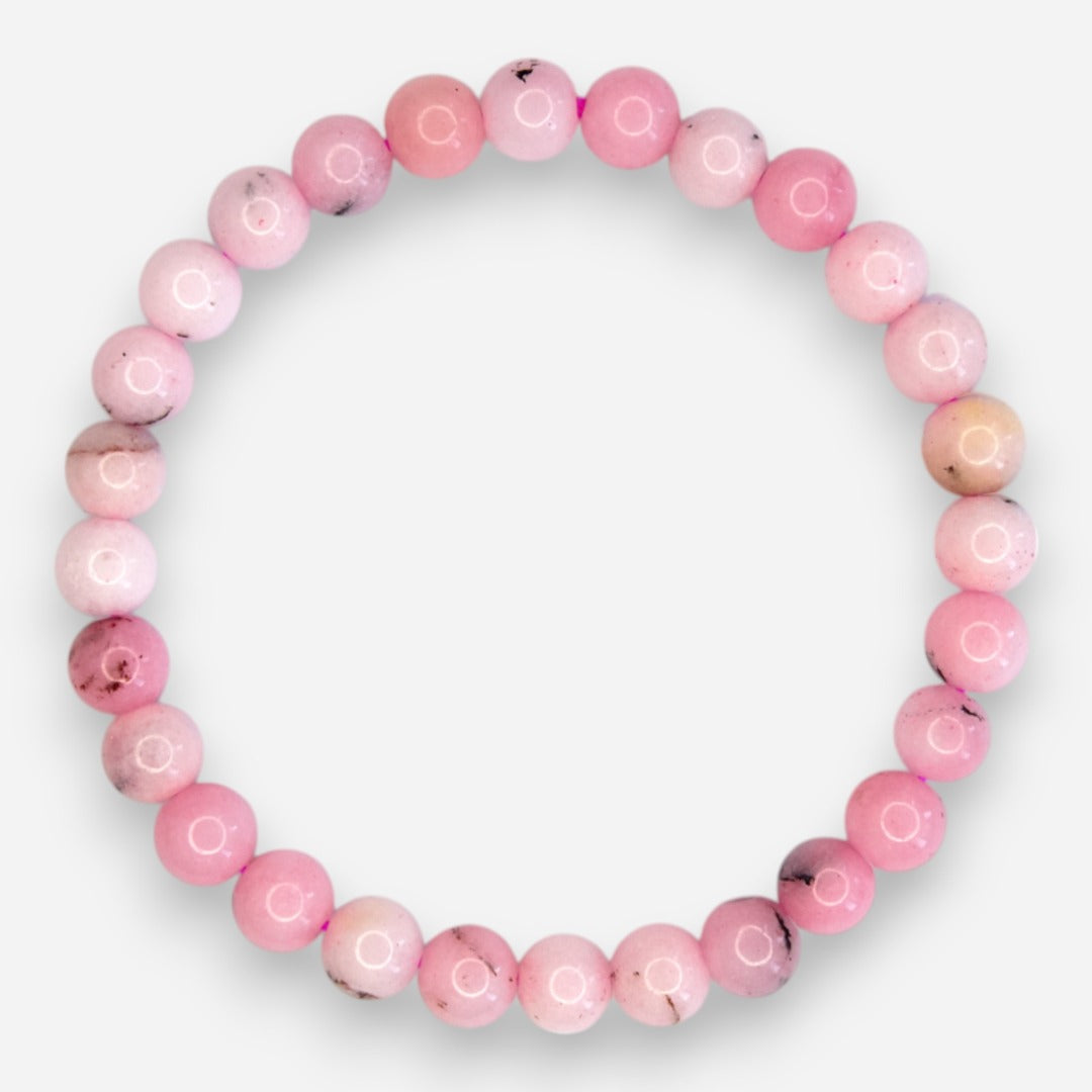 Pink Dendritic Agate 6mm Natural Gemstone Bracelet 6-9'' Elasticated with Box - Mystic Gems