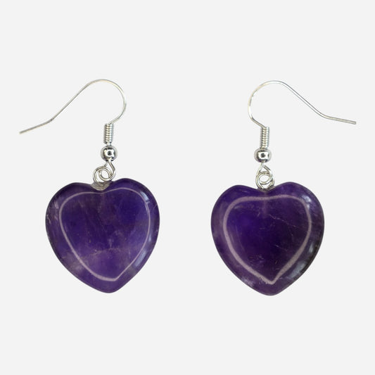 Amethyst Heart Natural Gemstone Earrings with Pouch - Mystic Gems