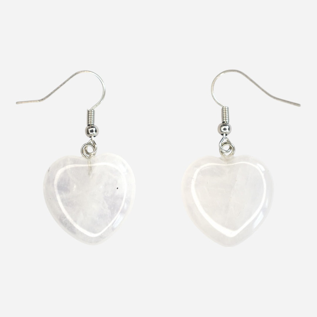Clear Quartz Heart Natural Gemstone Earrings with Pouch - Mystic Gems