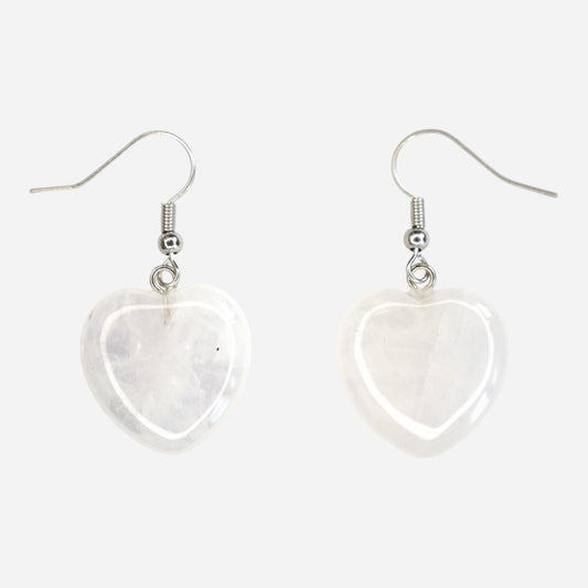 Clear Quartz Heart Natural Gemstone Earrings with Pouch - Mystic Gems