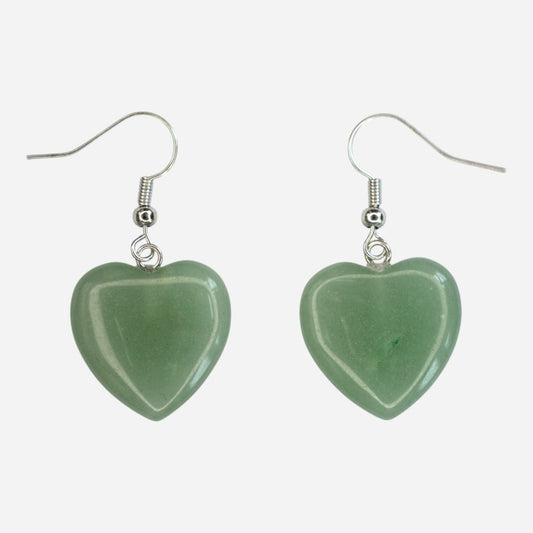 Green Aventurine Heart Natural Gemstone Earrings with Pouch - Mystic Gems