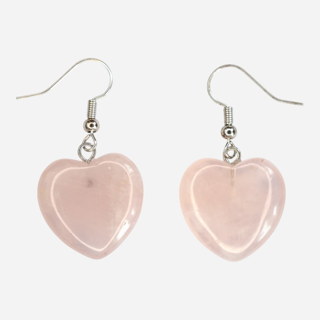 Rose Quartz Heart Natural Gemstone Earrings with Pouch - Mystic Gems