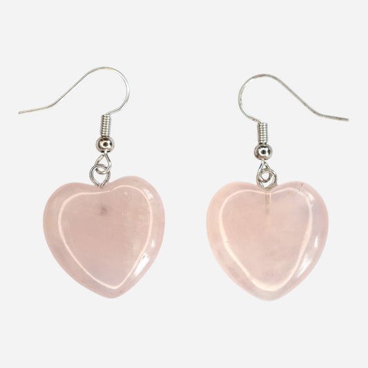 Rose Quartz Heart Natural Gemstone Earrings with Pouch - Mystic Gems