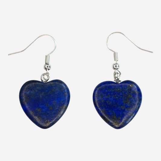 Lapis Lazuli Heart Natural Gemstone Earrings with Pouch - Mystic Gems