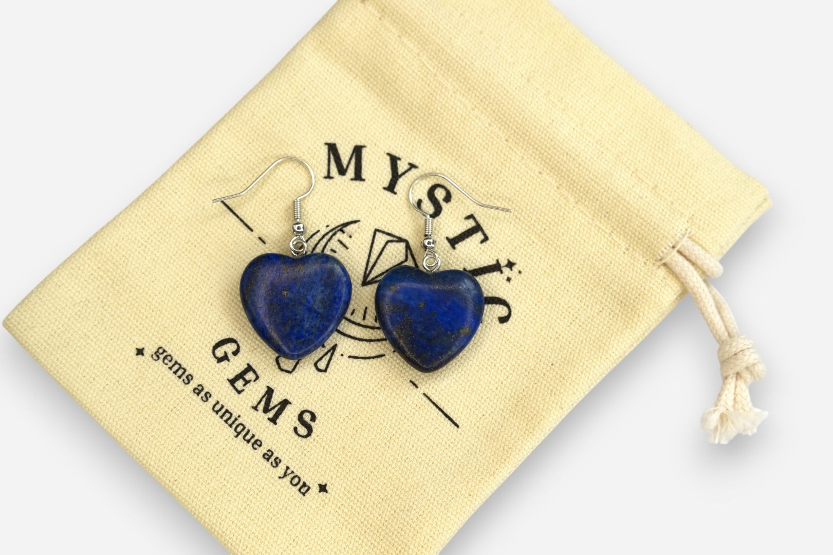 Lapis Lazuli Heart Natural Gemstone Earrings with Pouch - Mystic Gems