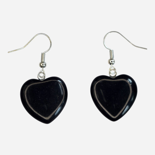 Black Onyx Heart Natural Gemstone Earrings with Pouch - Mystic Gems