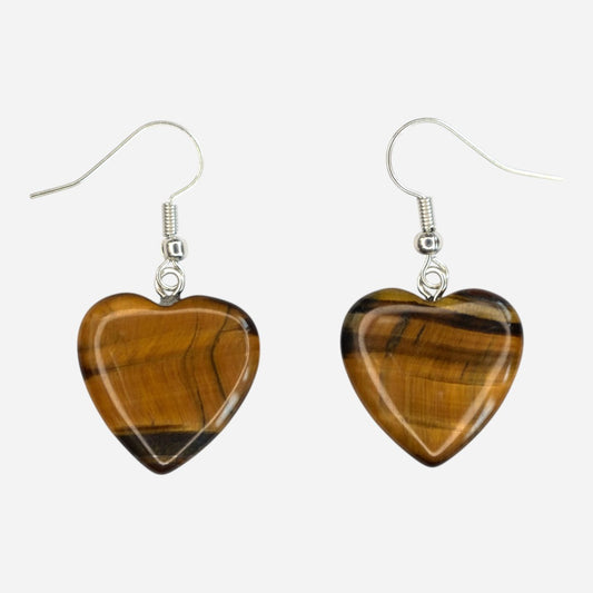 Tigers Eye Heart Natural Gemstone Earrings with Pouch - Mystic Gems