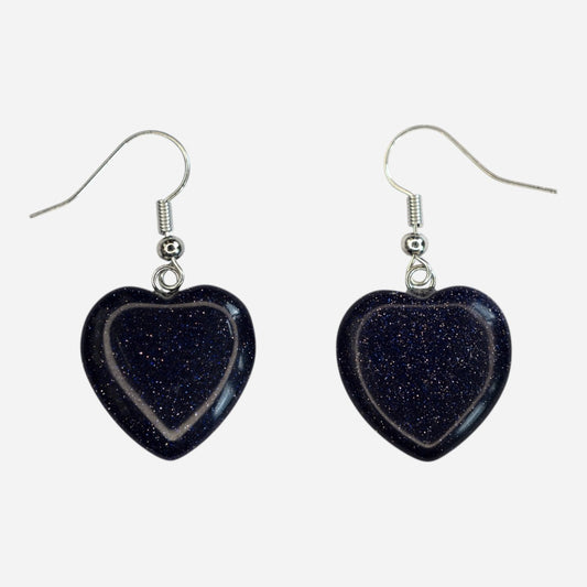 Blue Goldstone Heart Manmade Gemstone Earrings with Pouch