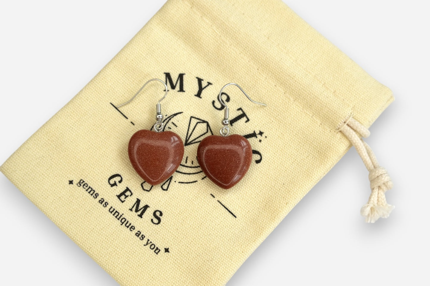 Goldstone Heart Manmade Gemstone Earrings with Pouch