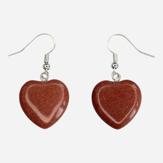 Goldstone Heart Manmade Gemstone Earrings with Pouch