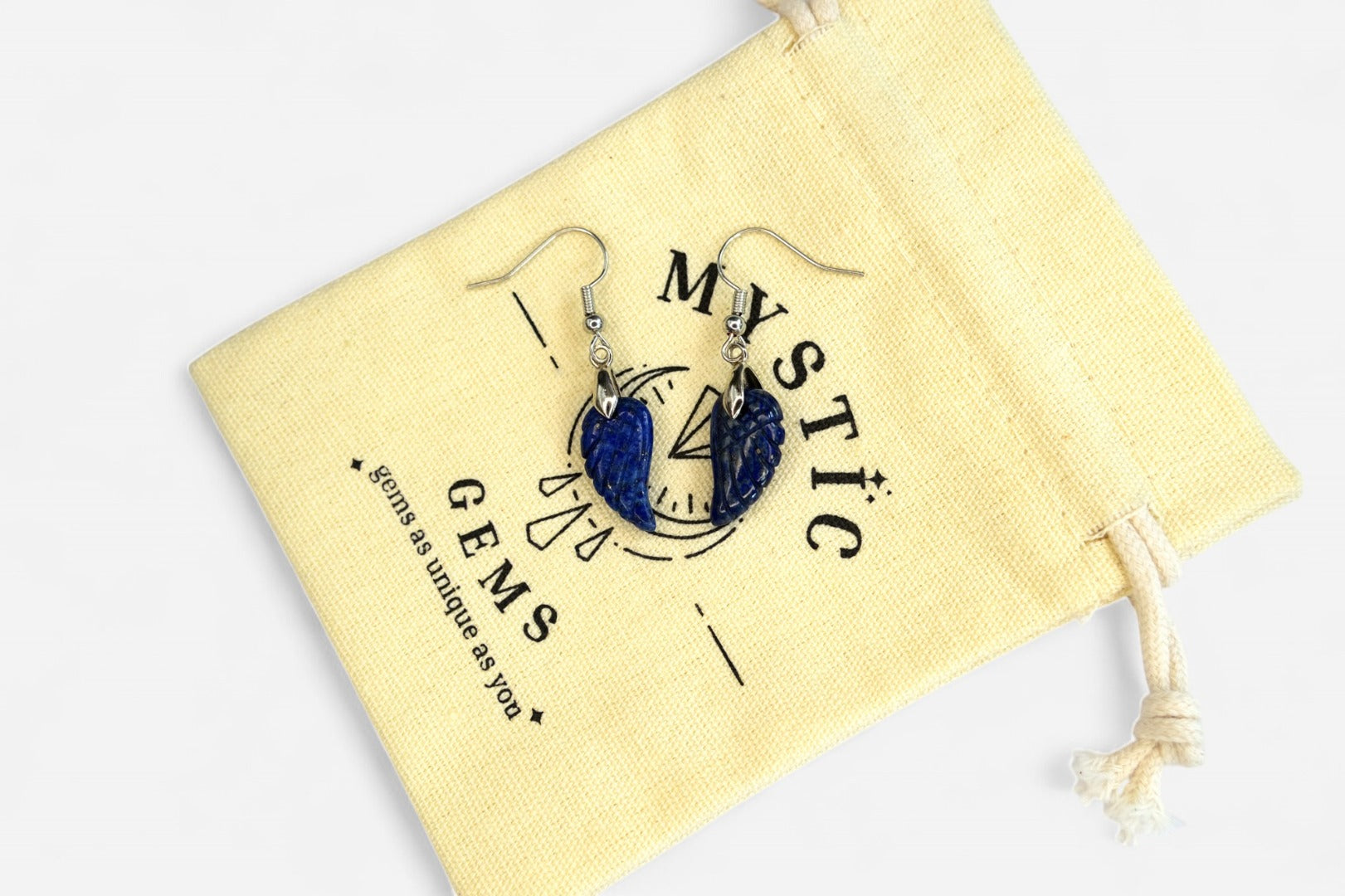 Lapis Lazuli Small Angel Wing Natural Gemstone Earrings with Pouch - Mystic Gems
