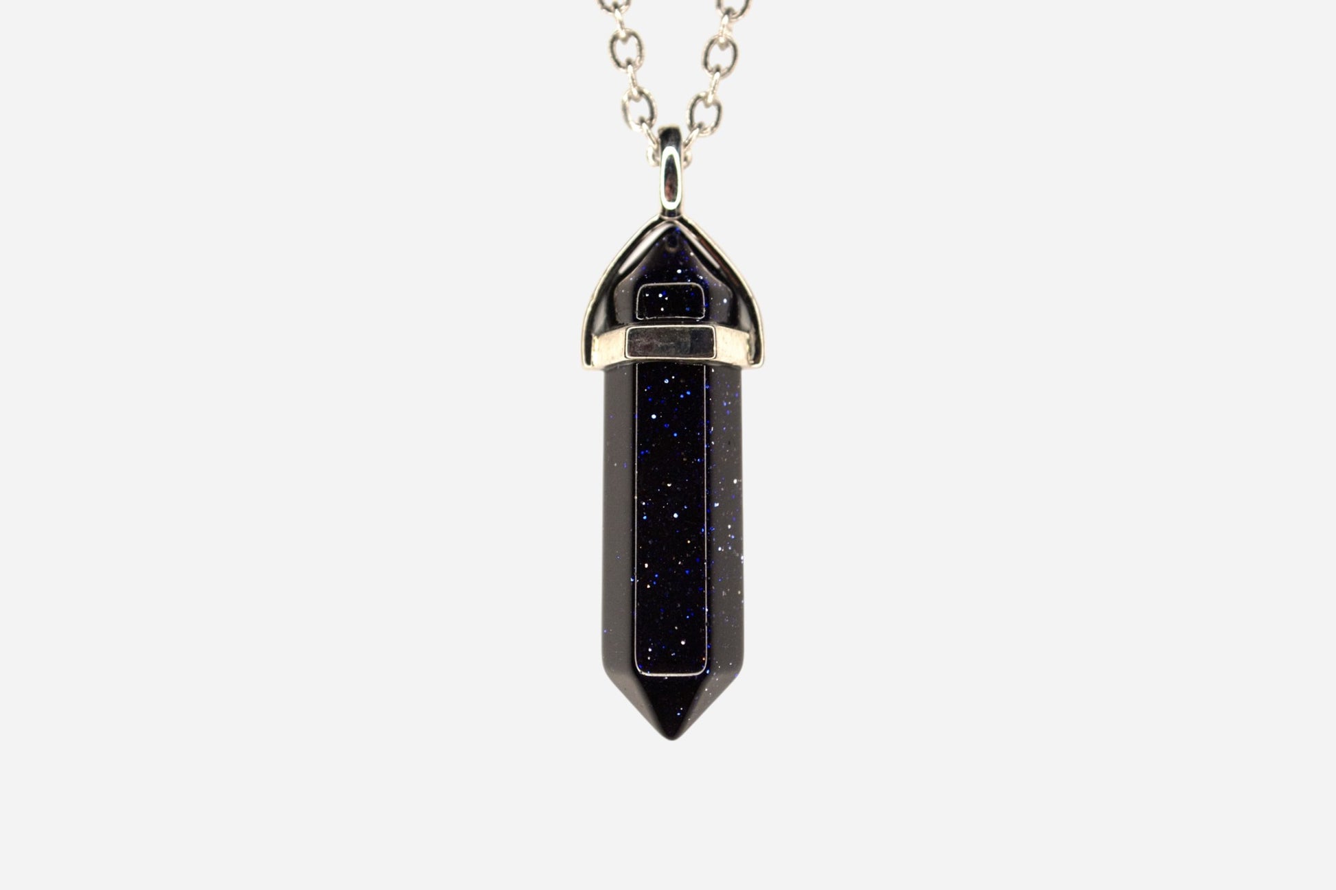 Blue Goldstone Hexagonal Manmade Gemstone Pendant Necklace 50cm with Pouch - Mystic Gems