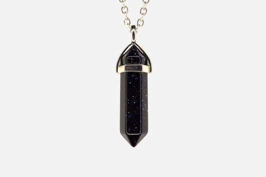 Blue Goldstone Hexagonal Manmade Gemstone Pendant Necklace 50cm with Pouch - Mystic Gems