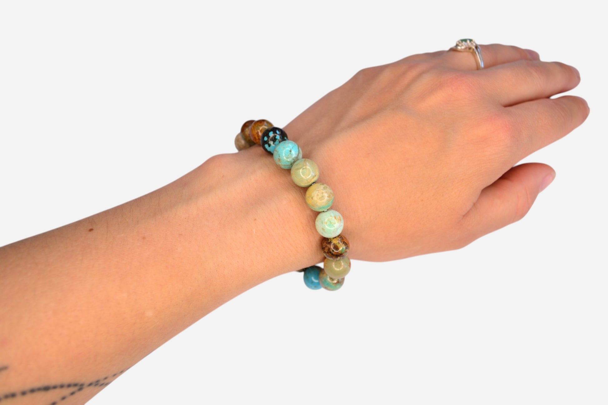 Hubei Turquoise 10mm Natural Gemstone Bracelet 6-9'' Elasticated with Box - Mystic Gems