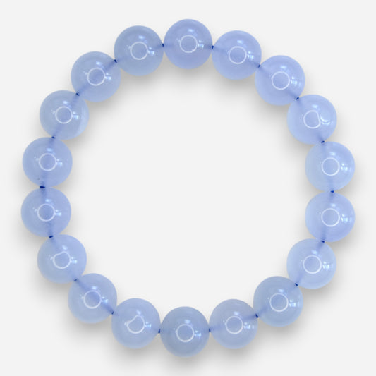 Blue Chalcedony 10mm Natural Gemstone Bracelet 6-9'' Elasticated with Box - Mystic Gems