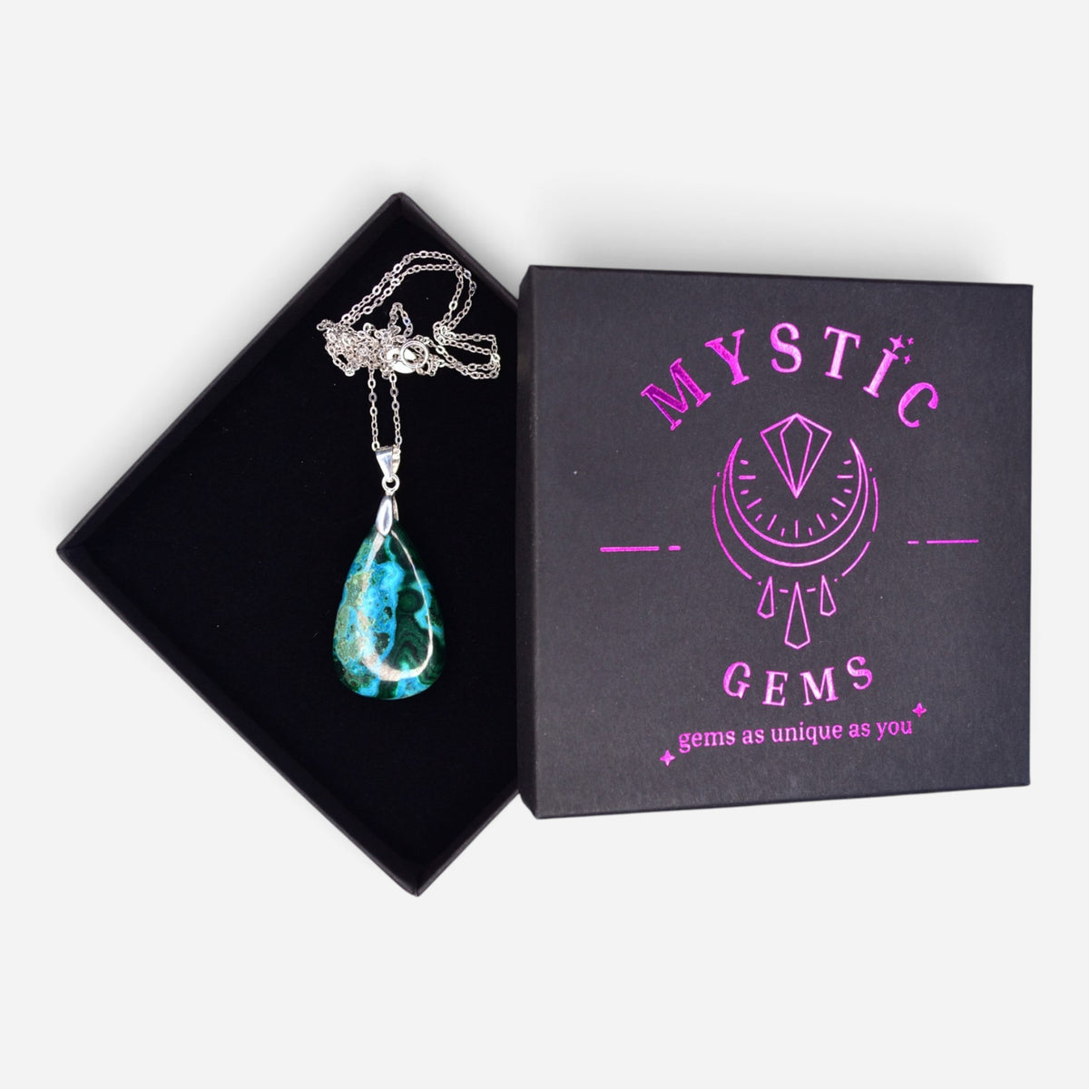MYSTIC GEMS One of a Kind Chrysocolla Pendant Necklace 925 Sterling Silver MG20262249 - Mystic Gems
