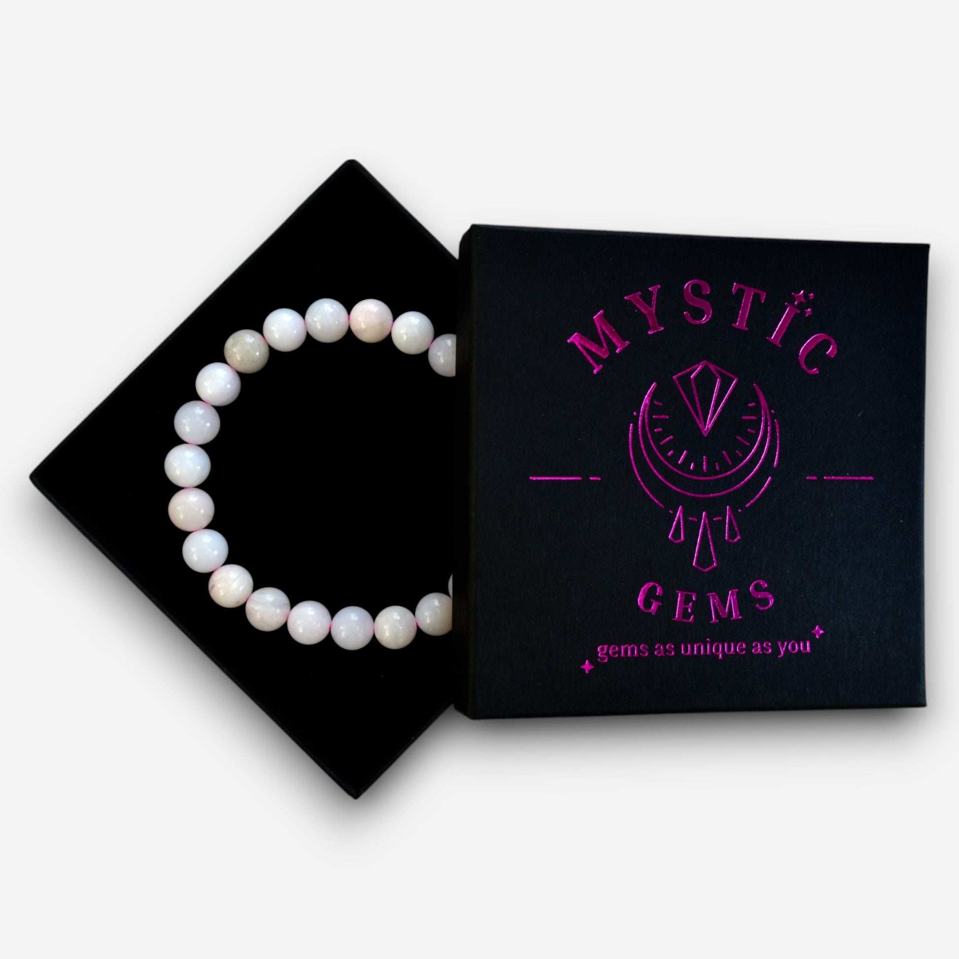 Pink Opal 8mm Natural Gemstone Bracelet 6-9'' Elasticated with Box - Mystic Gems