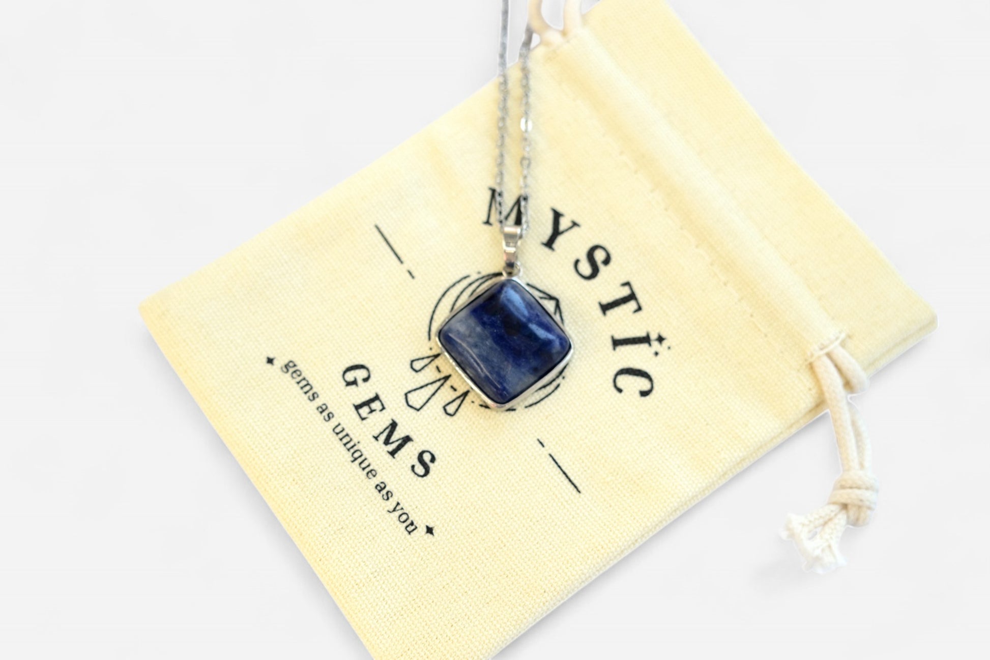 Sodalite Square Natural Gemstone Pendant Necklace 50cm with Pouch - Mystic Gems