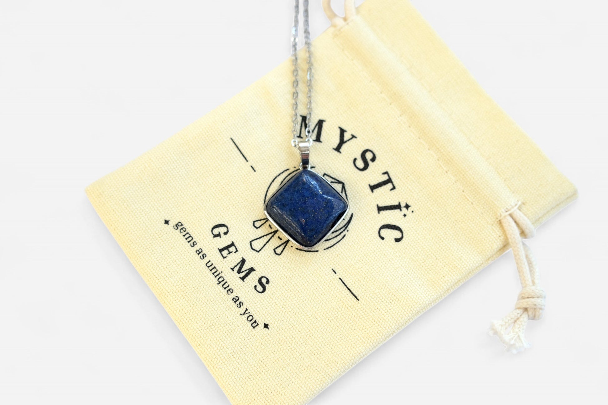 Lapis Lazuli Square Natural Gemstone Pendant Necklace 50cm with Pouch - Mystic Gems