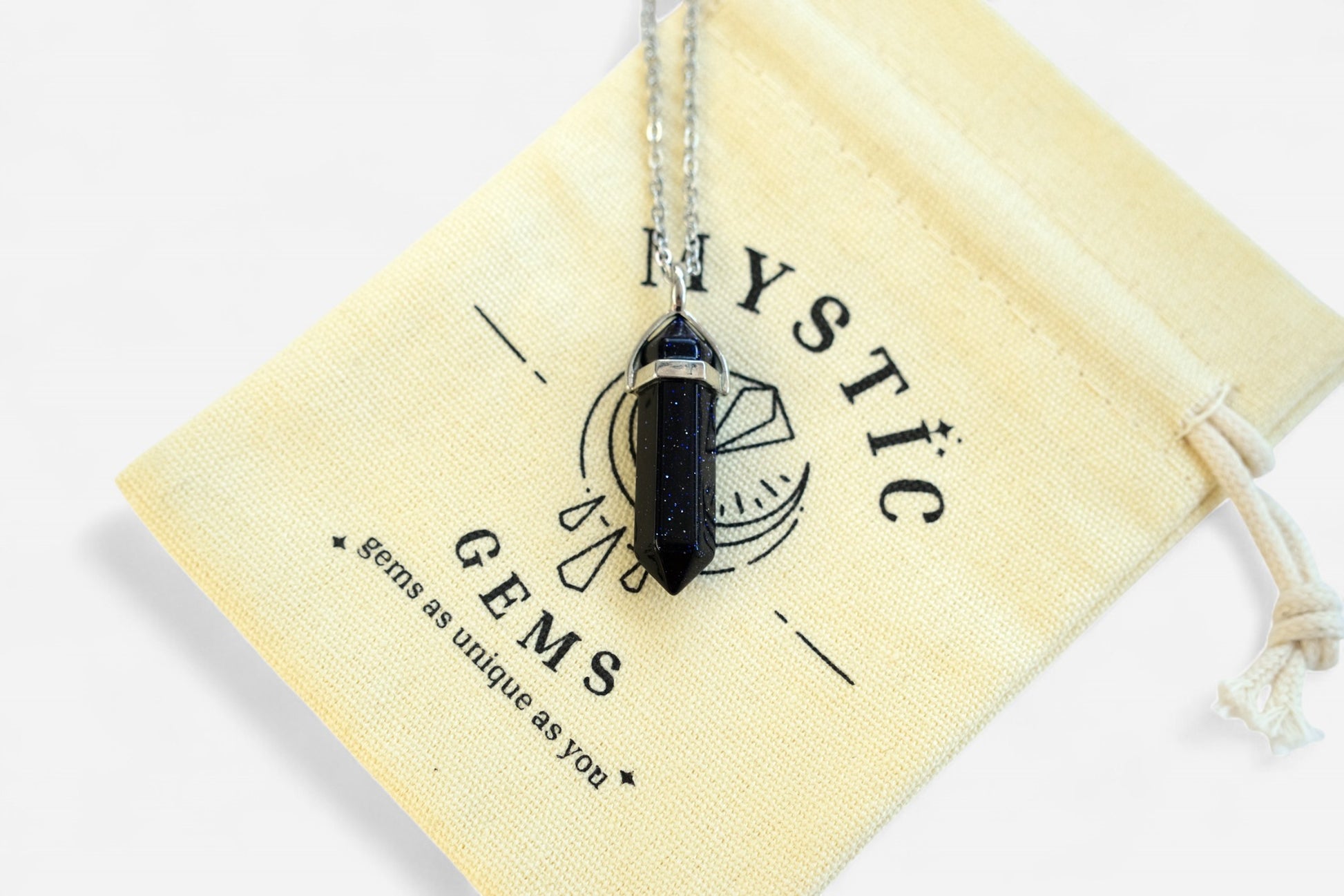 Blue Goldstone Hexagonal Manmade Gemstone Pendant Necklace 50cm with Pouch - Mystic Gems