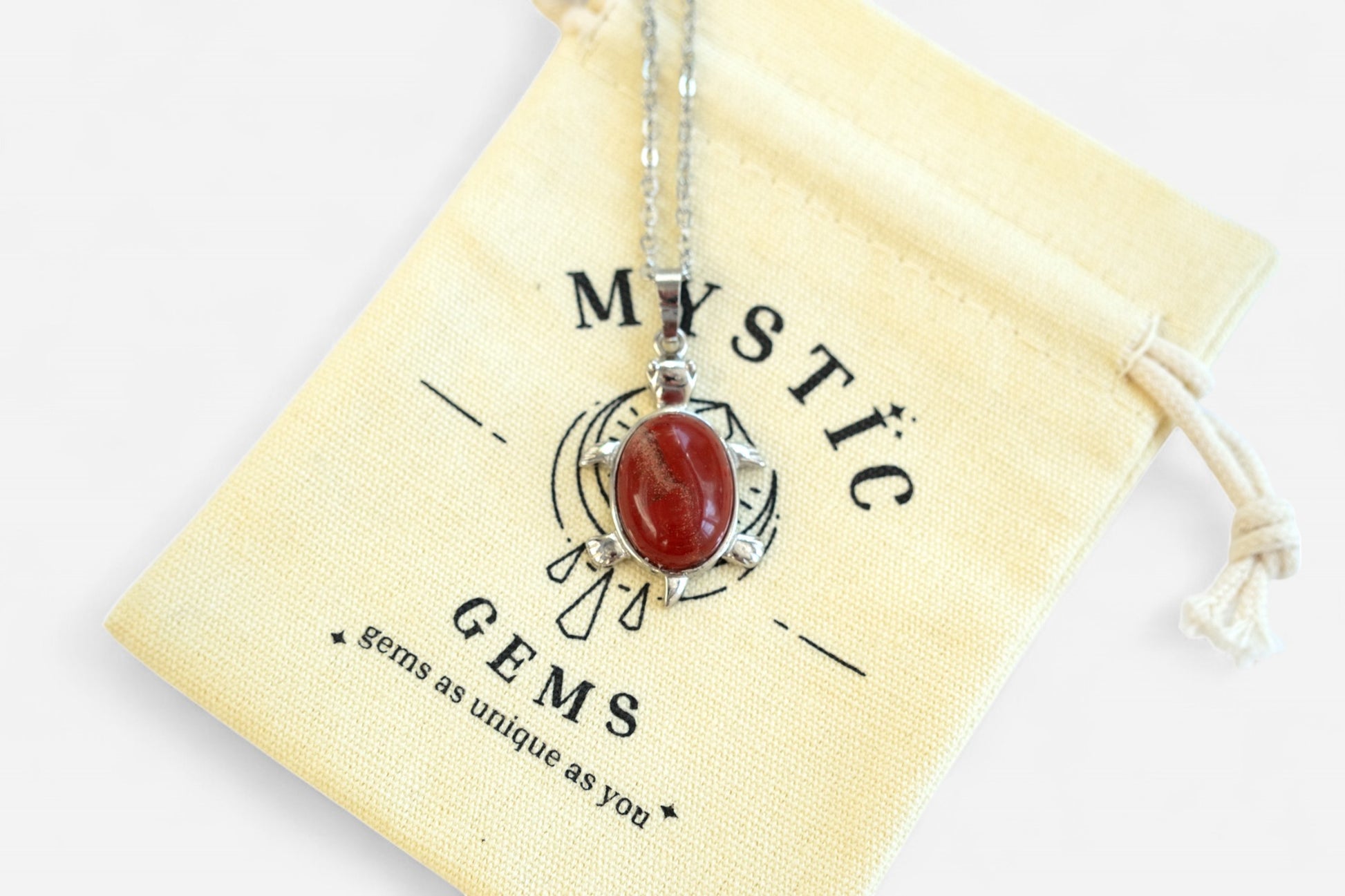 Red Jasper Turtle Natural Gemstone Pendant Necklace 50cm with Pouch - Mystic Gems