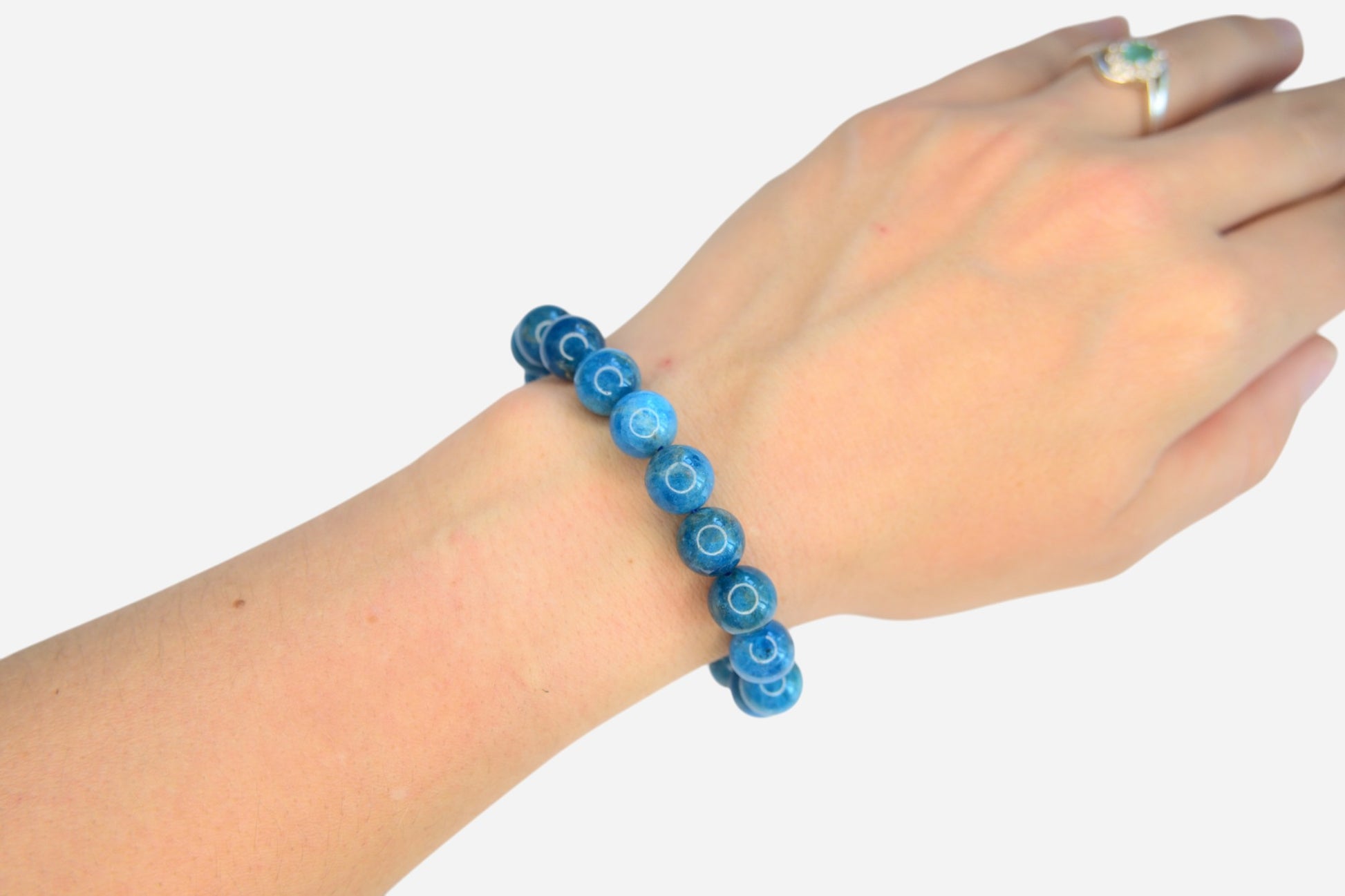 Blue Apatite 10mm Natural Gemstone Bracelet 6-9'' Elasticated with Box - Mystic Gems