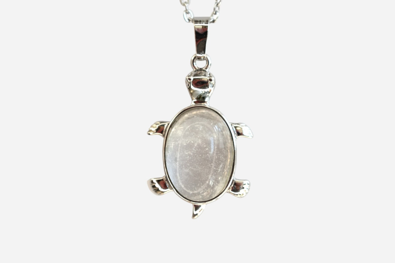 Rock Crystal Turtle Natural Gemstone Pendant Necklace 50cm with Pouch - Mystic Gems