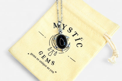 Black Onyx Turtle Natural Gemstone Pendant Necklace 50cm with Pouch - Mystic Gems