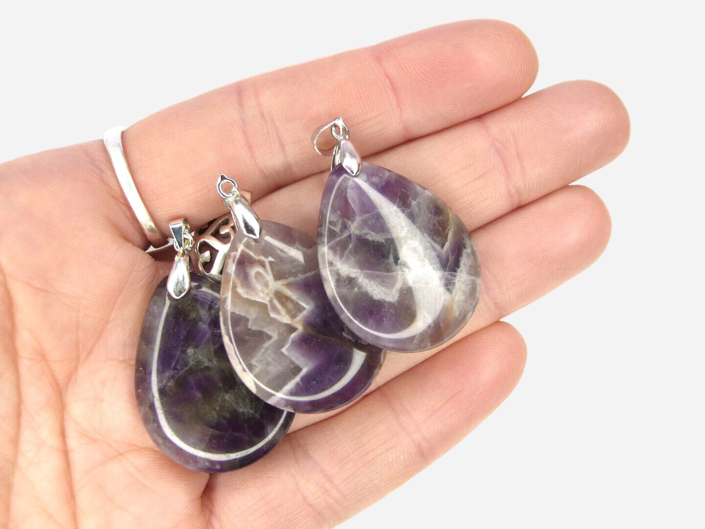 Amethyst Tear Natural Gemstone Pendant Necklace 50cm with Pouch