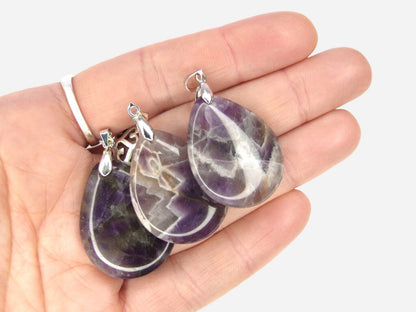 Amethyst Tear Natural Gemstone Pendant Necklace 50cm with Pouch