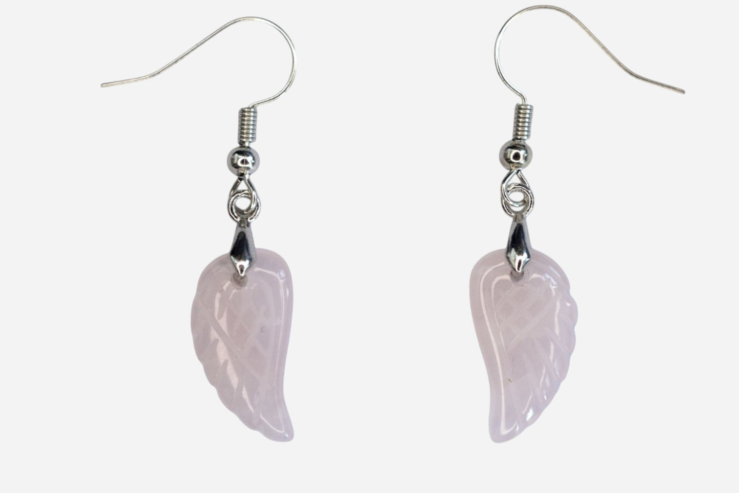 Rose Quartz Small Angel Wing Natural Gemstone Earrings with Pouch