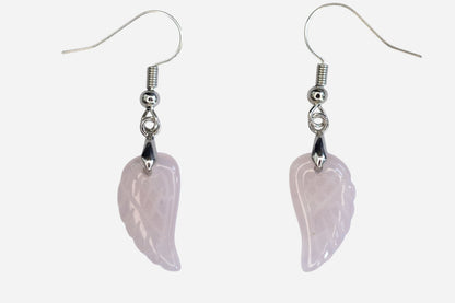 Rose Quartz Small Angel Wing Natural Gemstone Earrings with Pouch