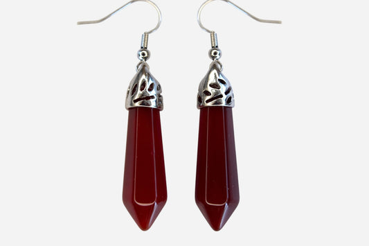 Red Agate Earrings Hexagonal Shape Natural Gemstone Silver Plated Chakra Reiki