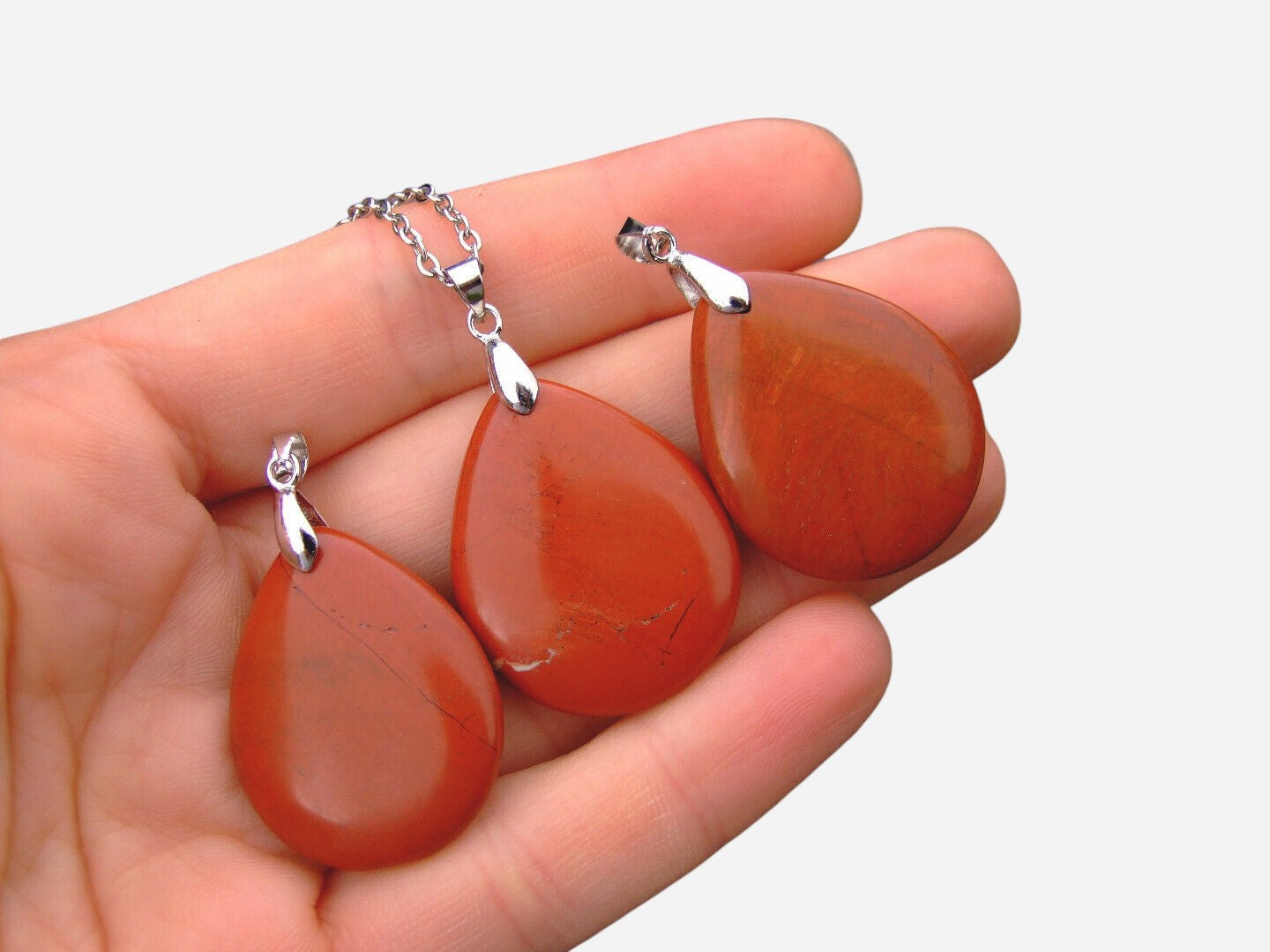 Red Jasper Tear Natural Gemstone Pendant Necklace 50cm with Pouch