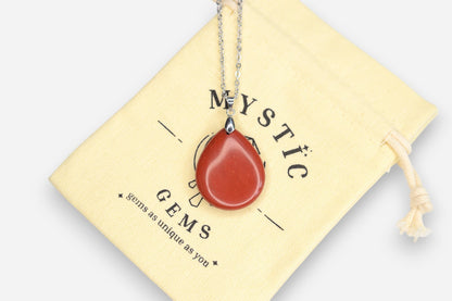 Red Jasper Tear Natural Gemstone Pendant Necklace 50cm with Pouch