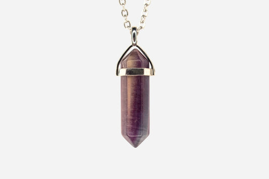 Purple Fluorite Hexagonal Natural Gemstone Pendant Necklace 50cm with Pouch - Mystic Gems
