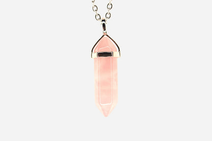 Rose Quartz Hexagonal Natural Gemstone Pendant Necklace 50cm with Pouch