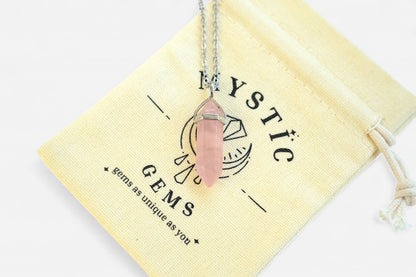 Rose Quartz Hexagonal Natural Gemstone Pendant Necklace 50cm with Pouch