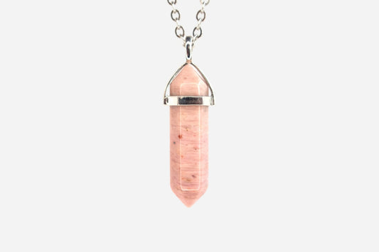 Rhodonite Hexagonal Natural Gemstone Pendant Necklace 50cm with Pouch - Mystic Gems