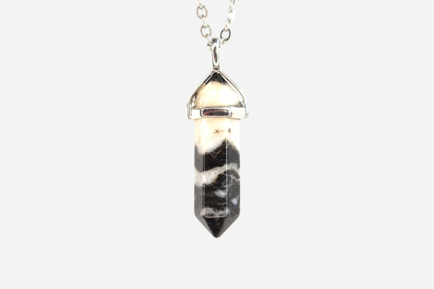 Zebra Jasper Hexagonal Natural Gemstone Pendant Necklace 50cm with Pouch
