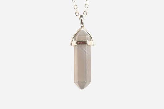 Grey Agate Hexagonal Natural Gemstone Pendant Necklace 50cm with Pouch - Mystic Gems